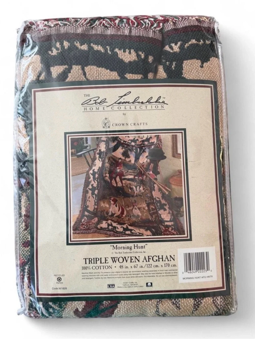 Bob Timberlake Triple Woven Afghan Throw - Morning Hunt (Green, Brown, Black)